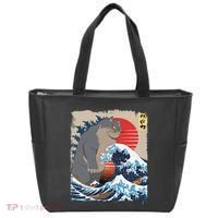Persian Catzilla Funny Cat Ocean Waves Japanese Art Retro Tote Bag thumb 0