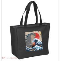 Persian Catzilla Funny Cat Ocean Waves Japanese Art Retro Tote Bag thumb 2