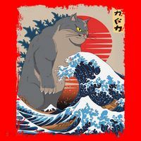 Persian Catzilla Funny Cat Ocean Waves Japanese Art Retro Santa Hat thumb 1