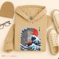 Persian Catzilla Funny Cat Ocean Waves Japanese Art Retro Hoodie thumb 4