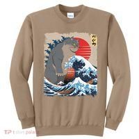 Persian Catzilla Funny Cat Ocean Waves Japanese Art Retro Sweatshirt thumb 0