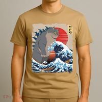 Persian Catzilla Funny Cat Ocean Waves Japanese Art Retro T-Shirt thumb 3