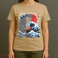 Persian Catzilla Funny Cat Ocean Waves Japanese Art Retro T-Shirt thumb 4