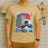 Persian Catzilla Funny Cat Ocean Waves Japanese Art Retro T-Shirt thumb 6