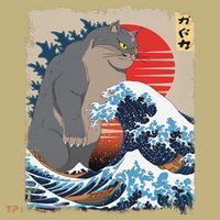 Persian Catzilla Funny Cat Ocean Waves Japanese Art Retro Mousepad thumb 1