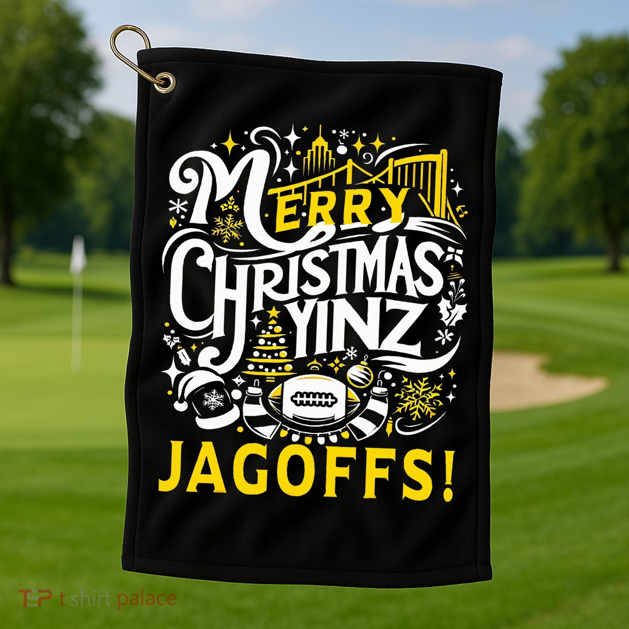 Pittsburgh Christmas Funny Yinz Jagoff Ugly Golf Towel