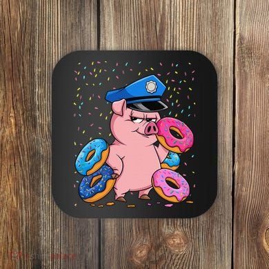 Pig Cop Funny Police Officer Doughnut Coaster