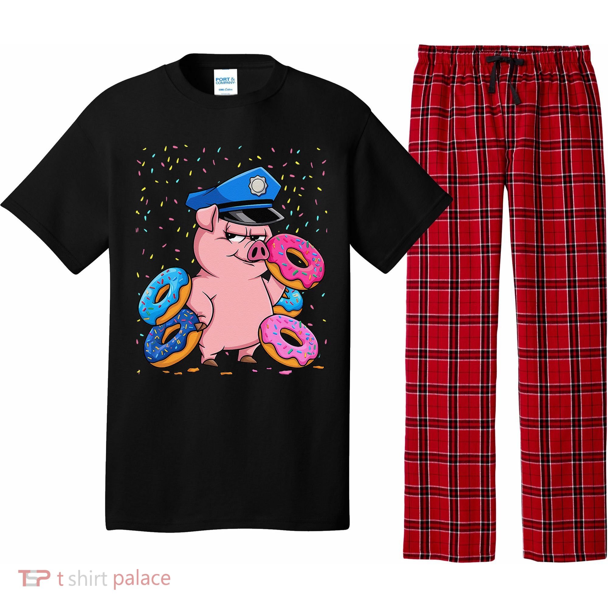 Pig Cop Funny Police Officer Doughnut Pajama Set