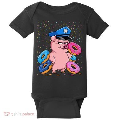 Pig Cop Funny Police Officer Doughnut Baby Bodysuit