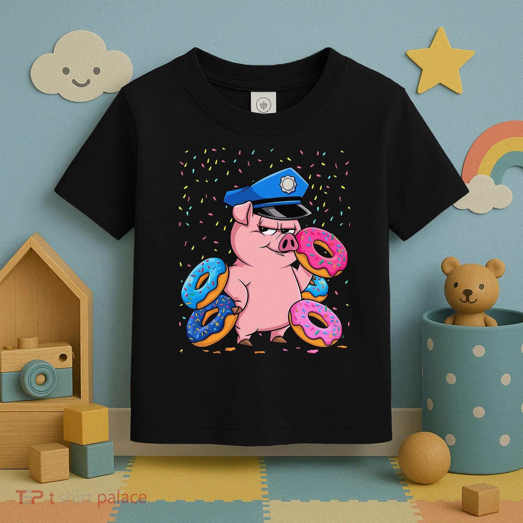 Pig Cop Funny Police Officer Doughnut Toddler T-Shirt
