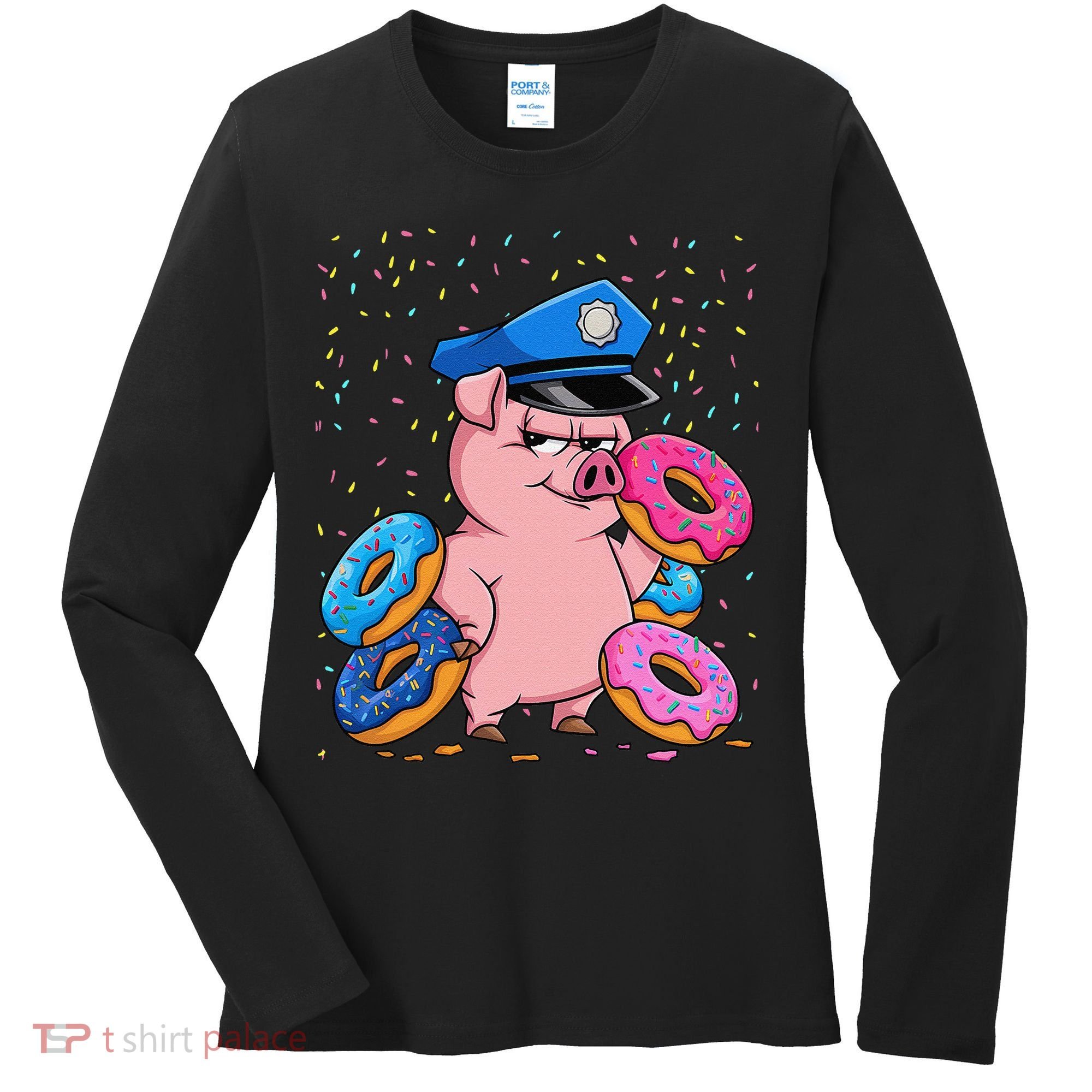 Pig Cop Funny Police Officer Doughnut Women's Long Sleeve Shirt