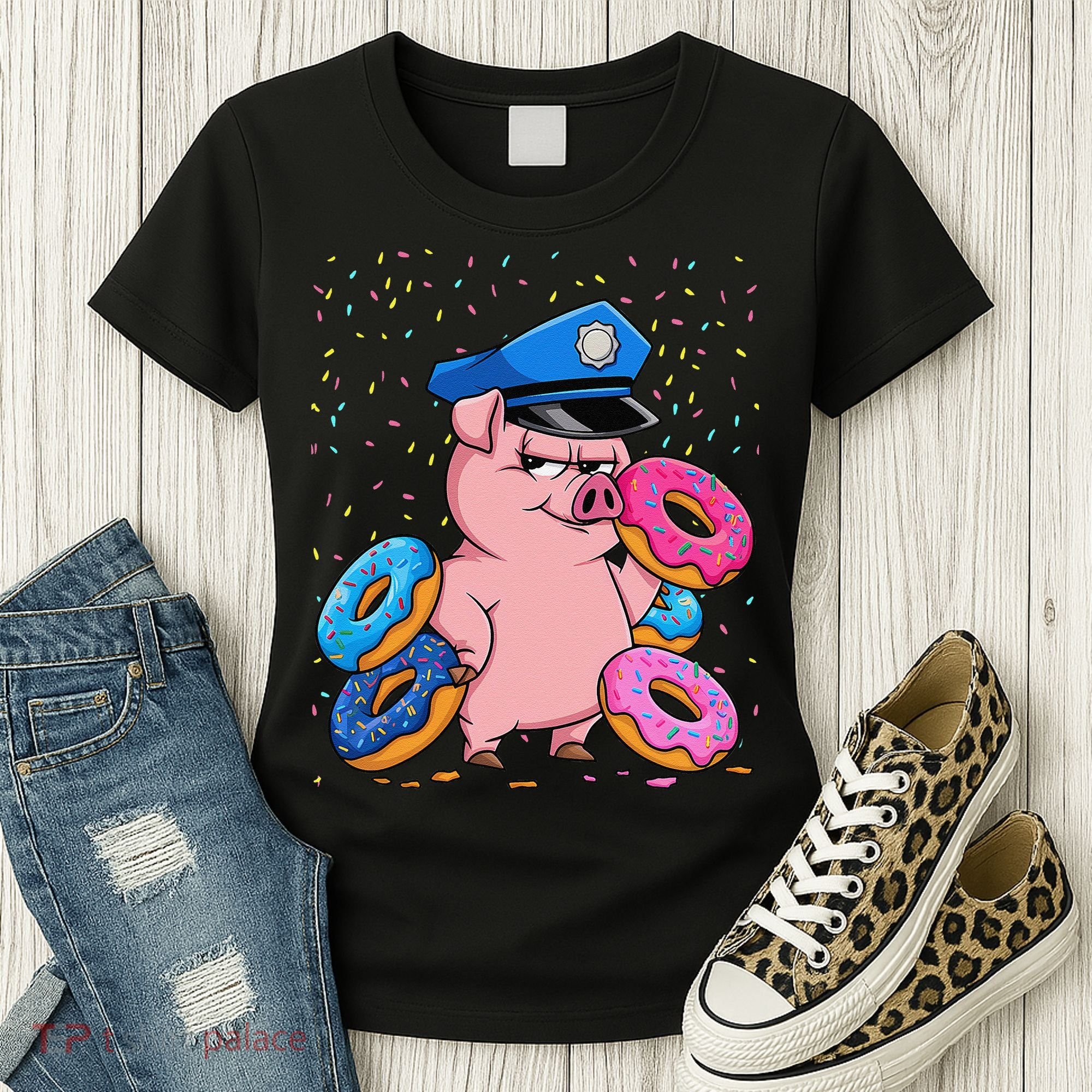 Pig Cop Funny Police Officer Doughnut Women's T-Shirt