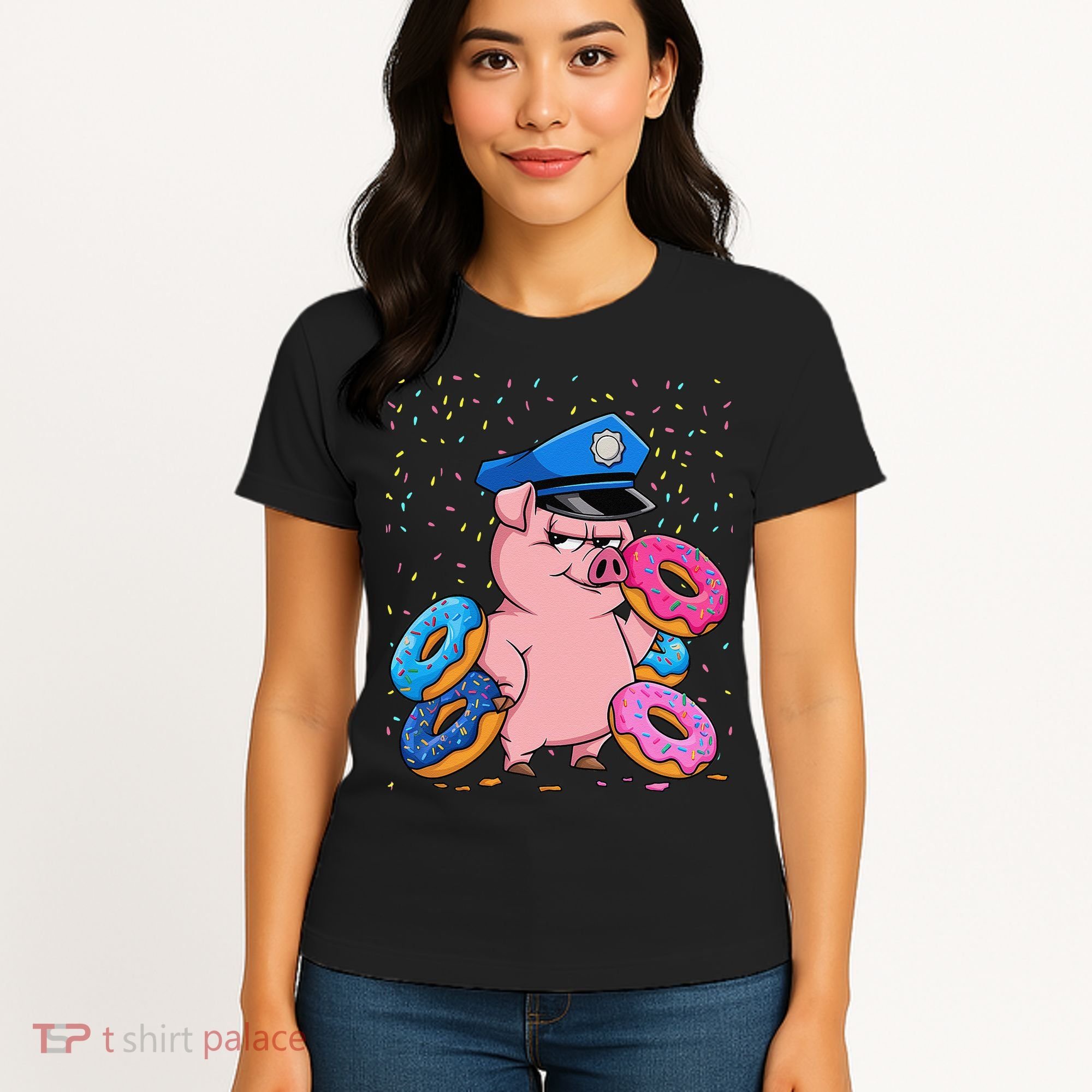 Pig Cop Funny Police Officer Doughnut Women's T-Shirt