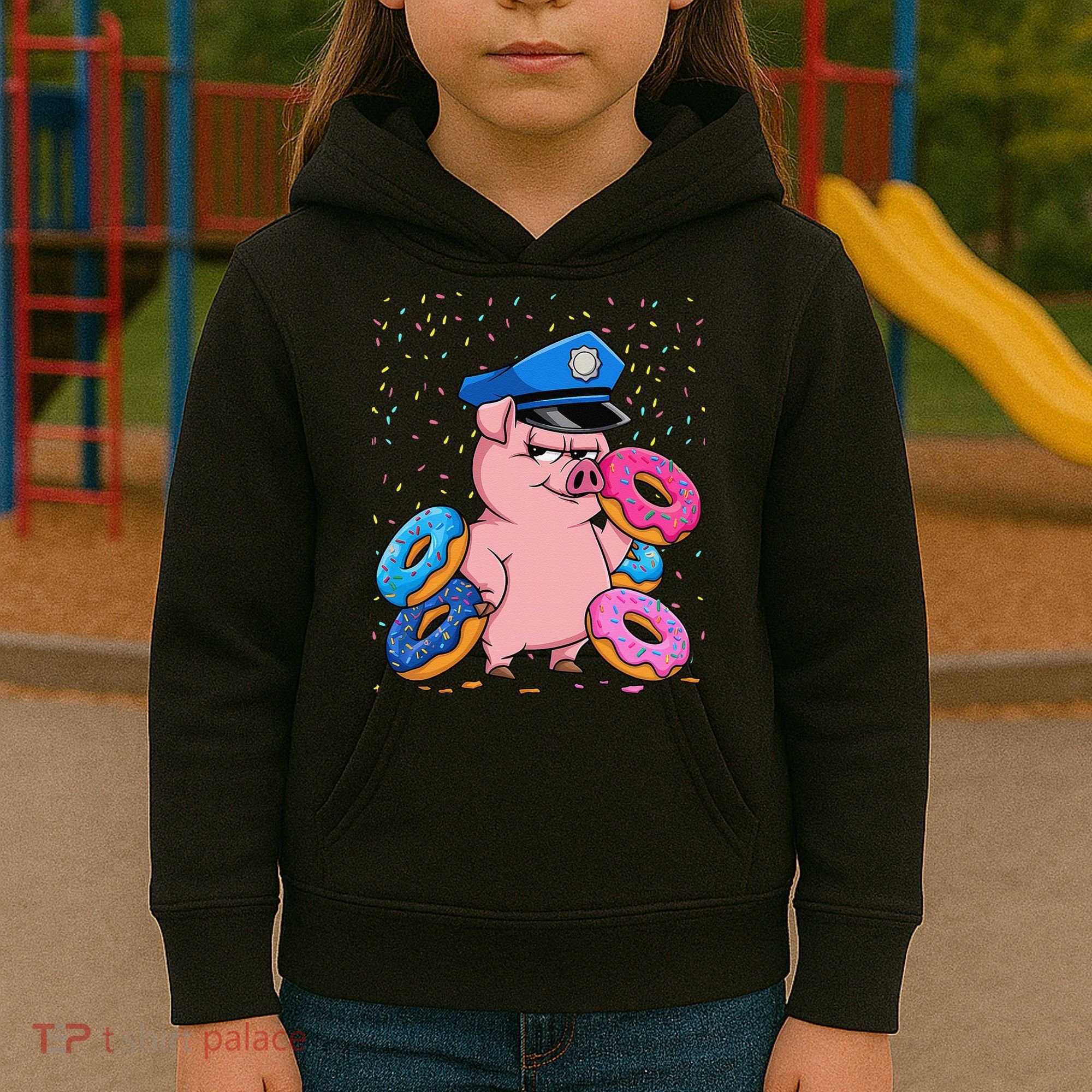Pig Cop Funny Police Officer Doughnut Kids Hoodie