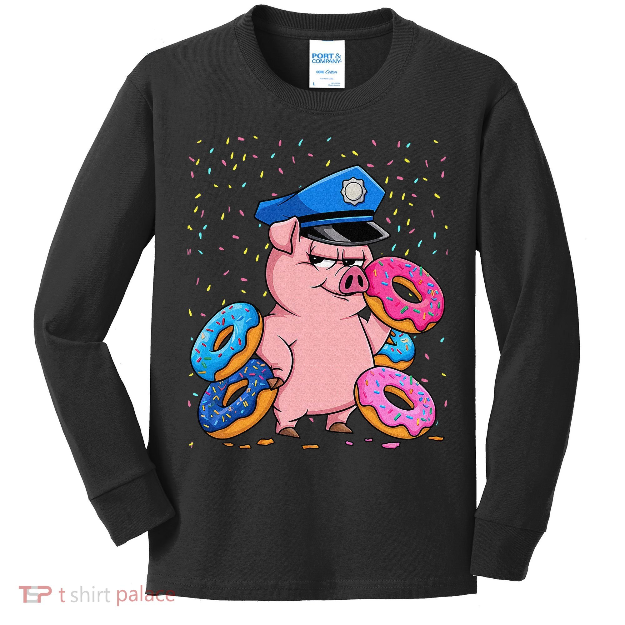 Pig Cop Funny Police Officer Doughnut Kids Long Sleeve Shirt