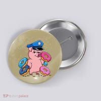 Pig Cop Funny Police Officer Doughnut Button thumb 0