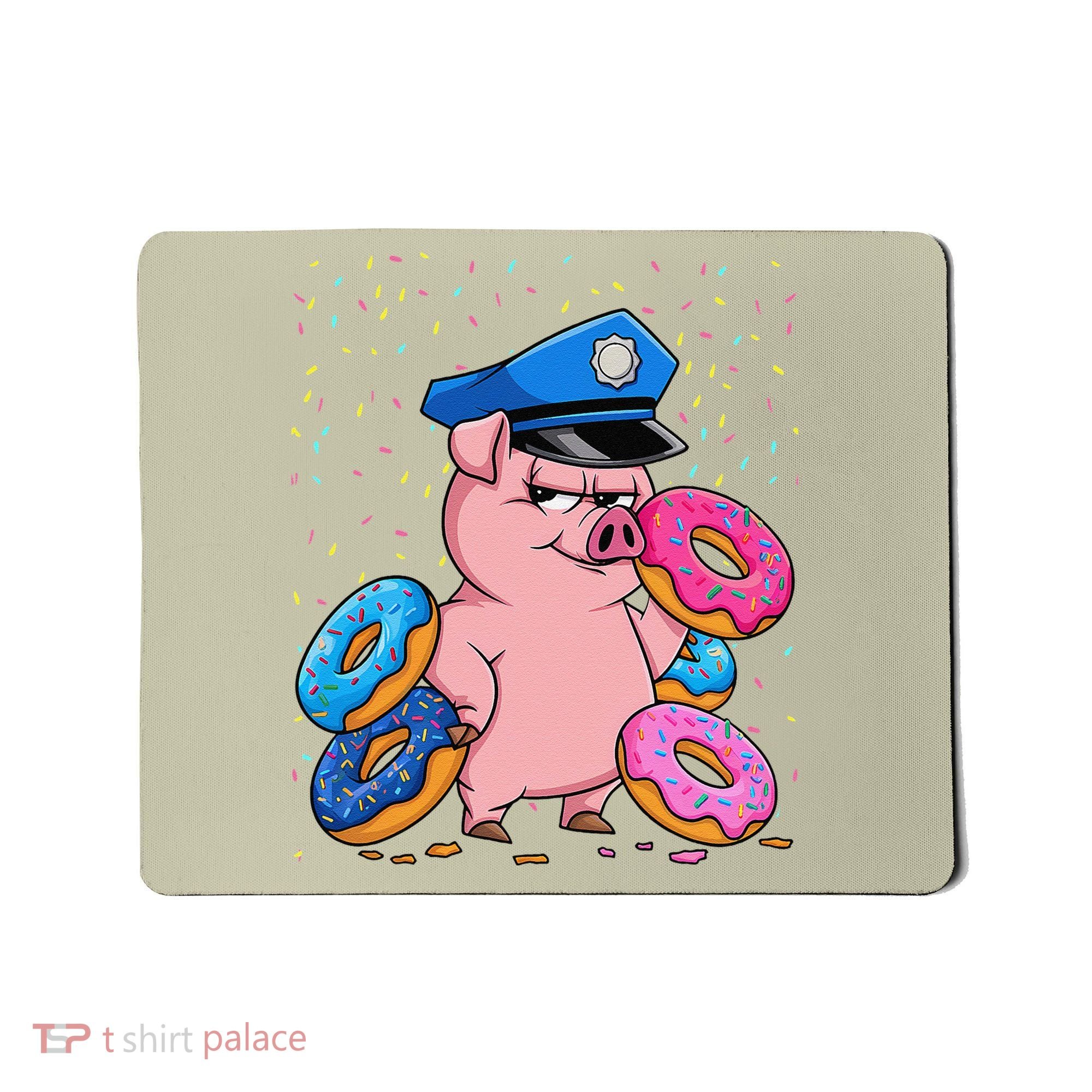 Pig Cop Funny Police Officer Doughnut Mousepad