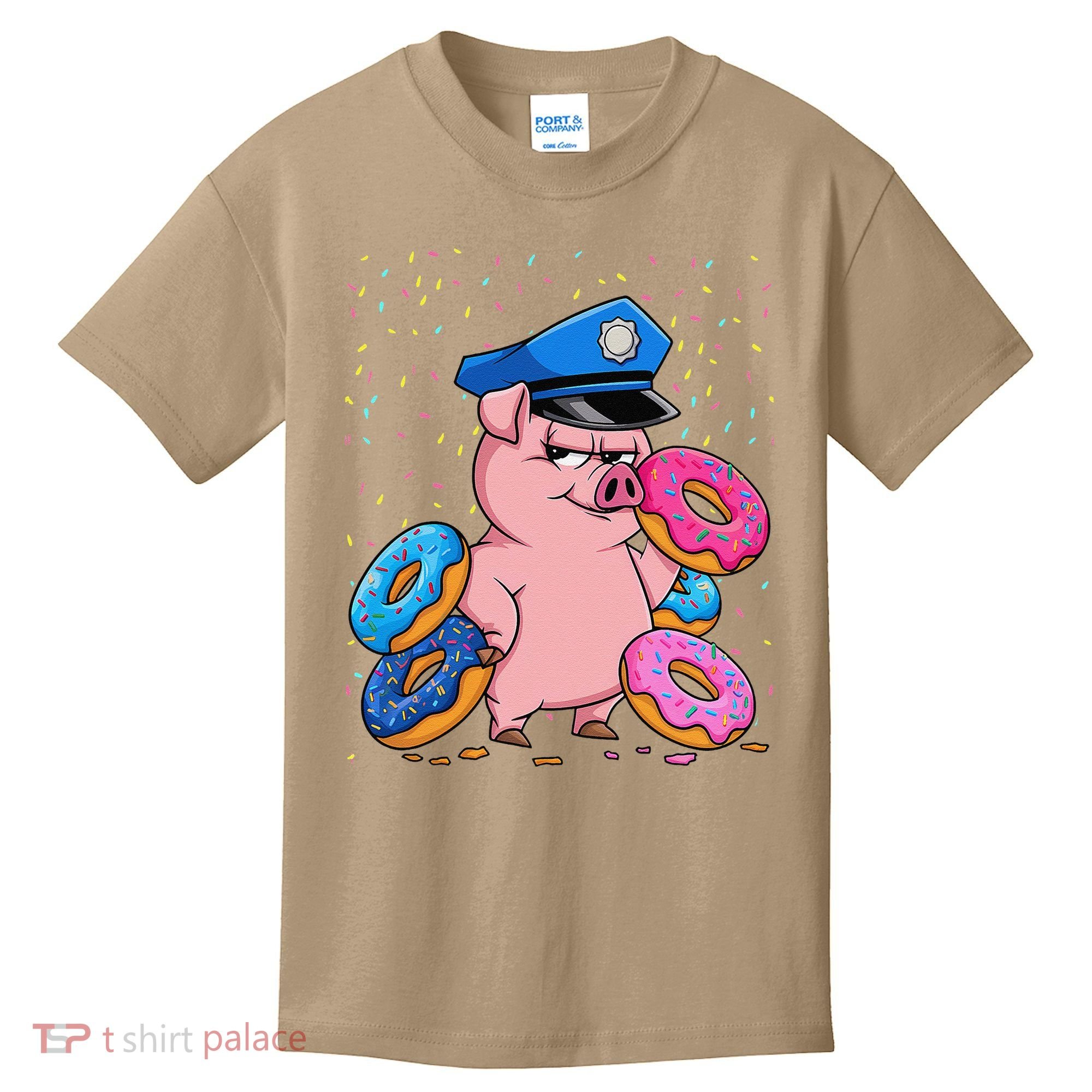 Pig Cop Funny Police Officer Doughnut Kids T-Shirt