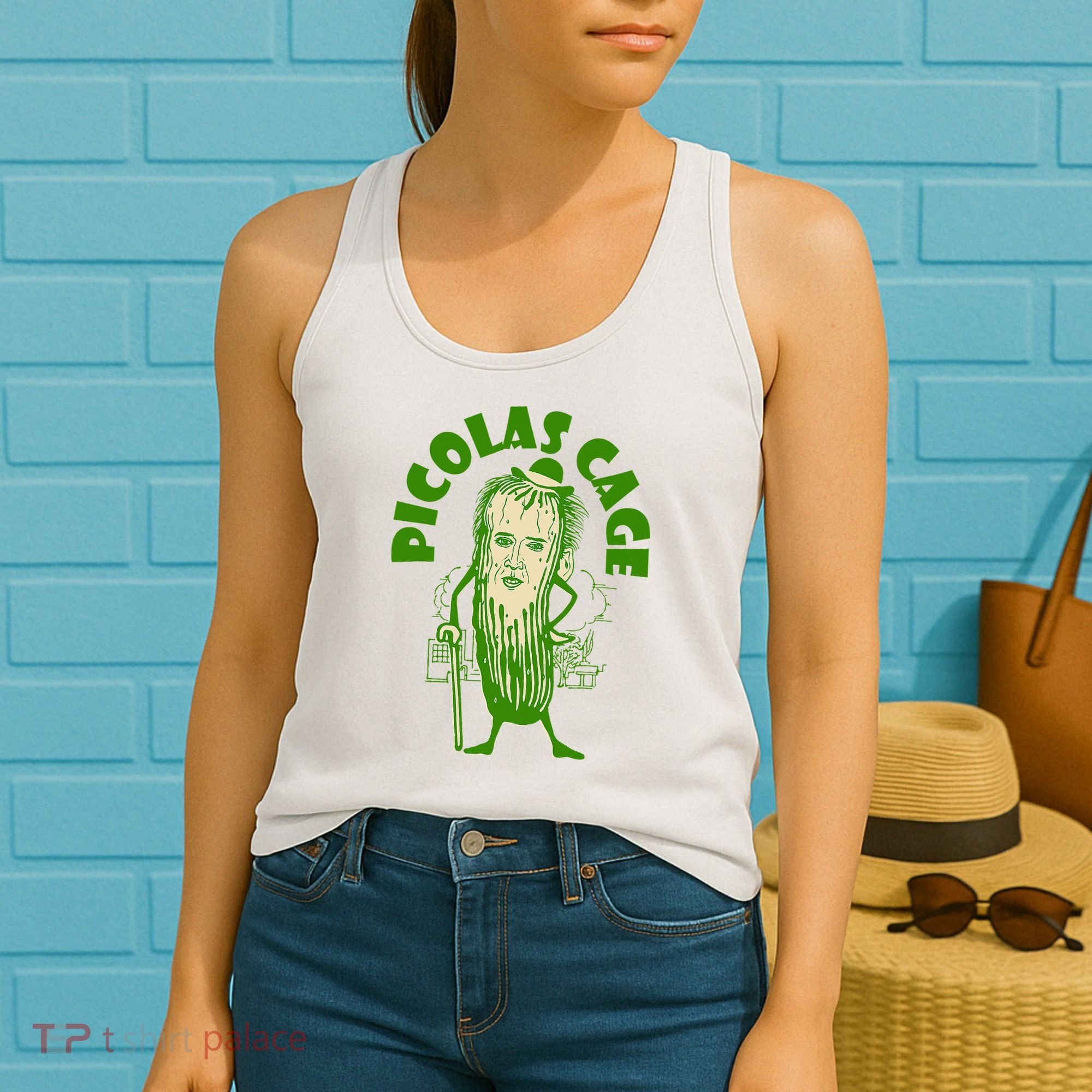Picolas Cage Funny celebs Meme Cucumber Pickle Cute Women's Tank Top