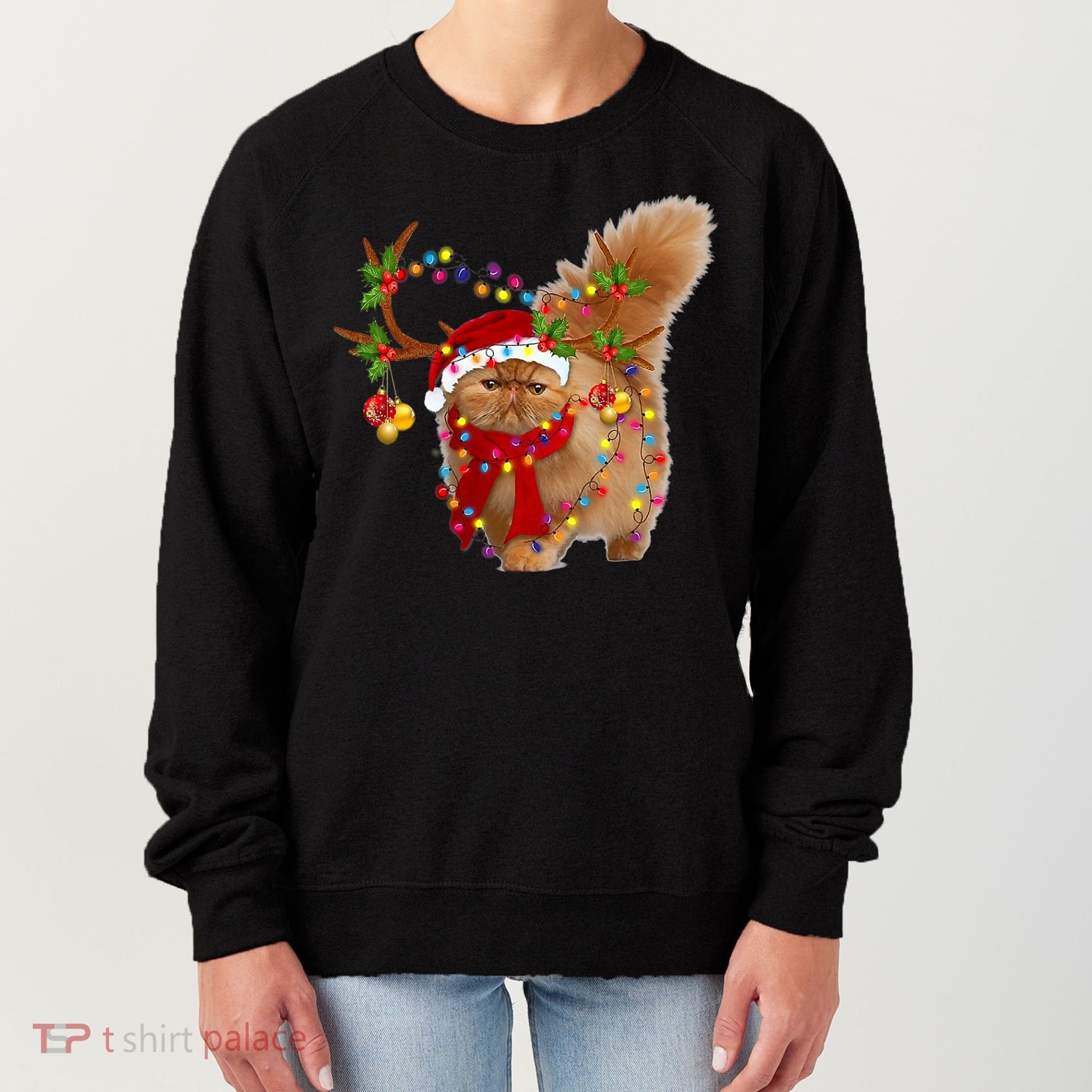 Persian Cat Gorgeous Reindeer Christmas Tree Light Xmas Women's Sweatshirt