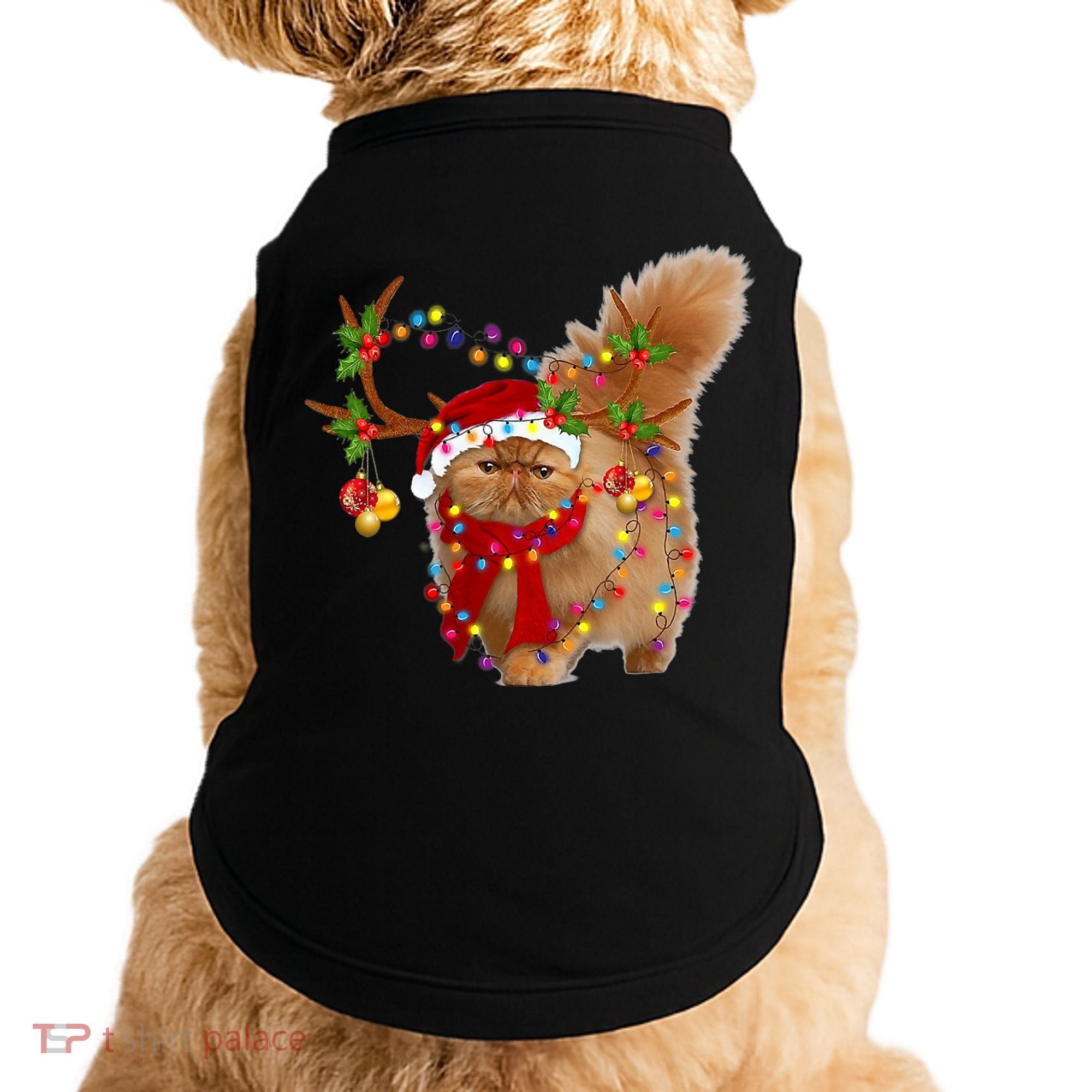 Persian Cat Gorgeous Reindeer Christmas Tree Light Xmas Doggie Tank