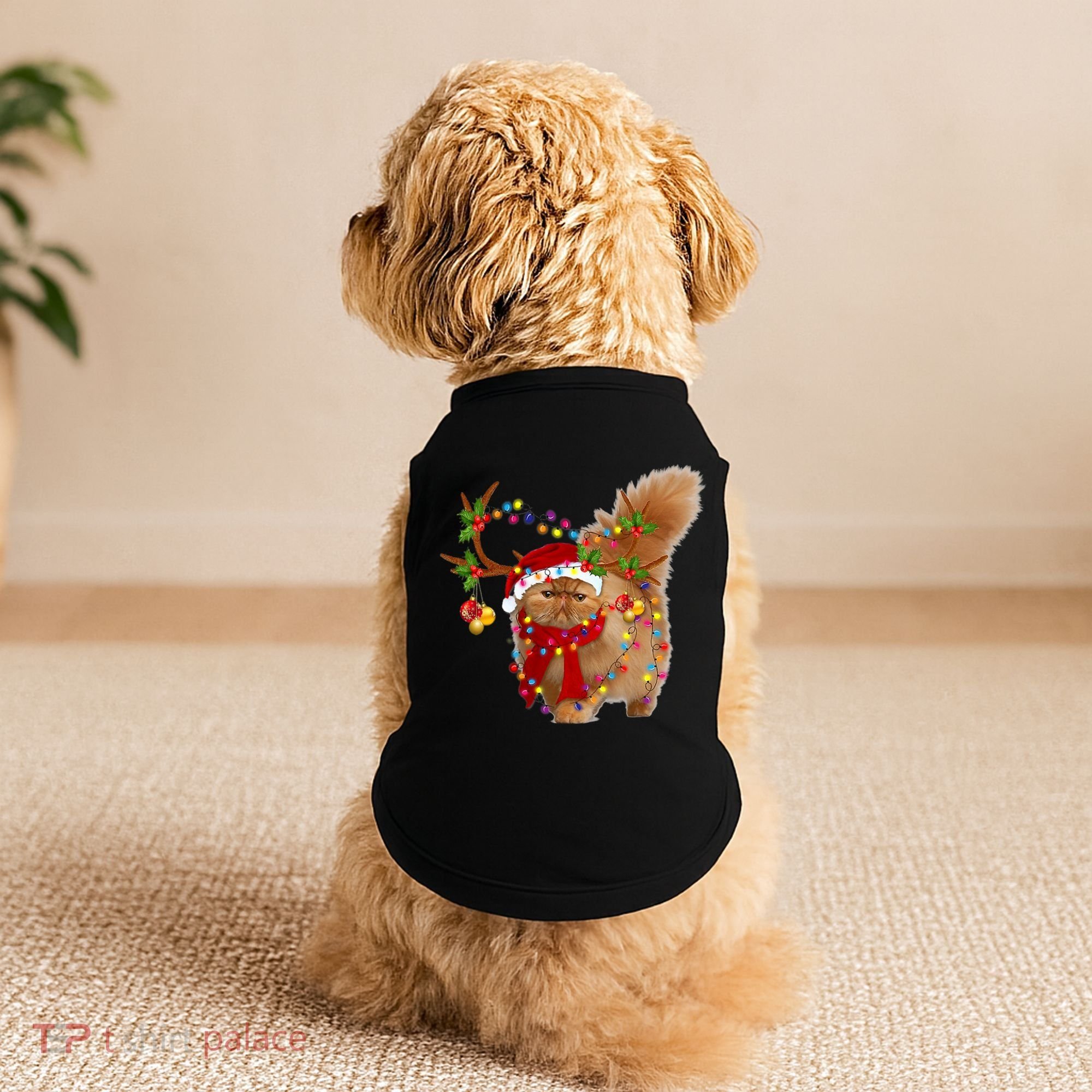 Persian Cat Gorgeous Reindeer Christmas Tree Light Xmas Doggie Tank