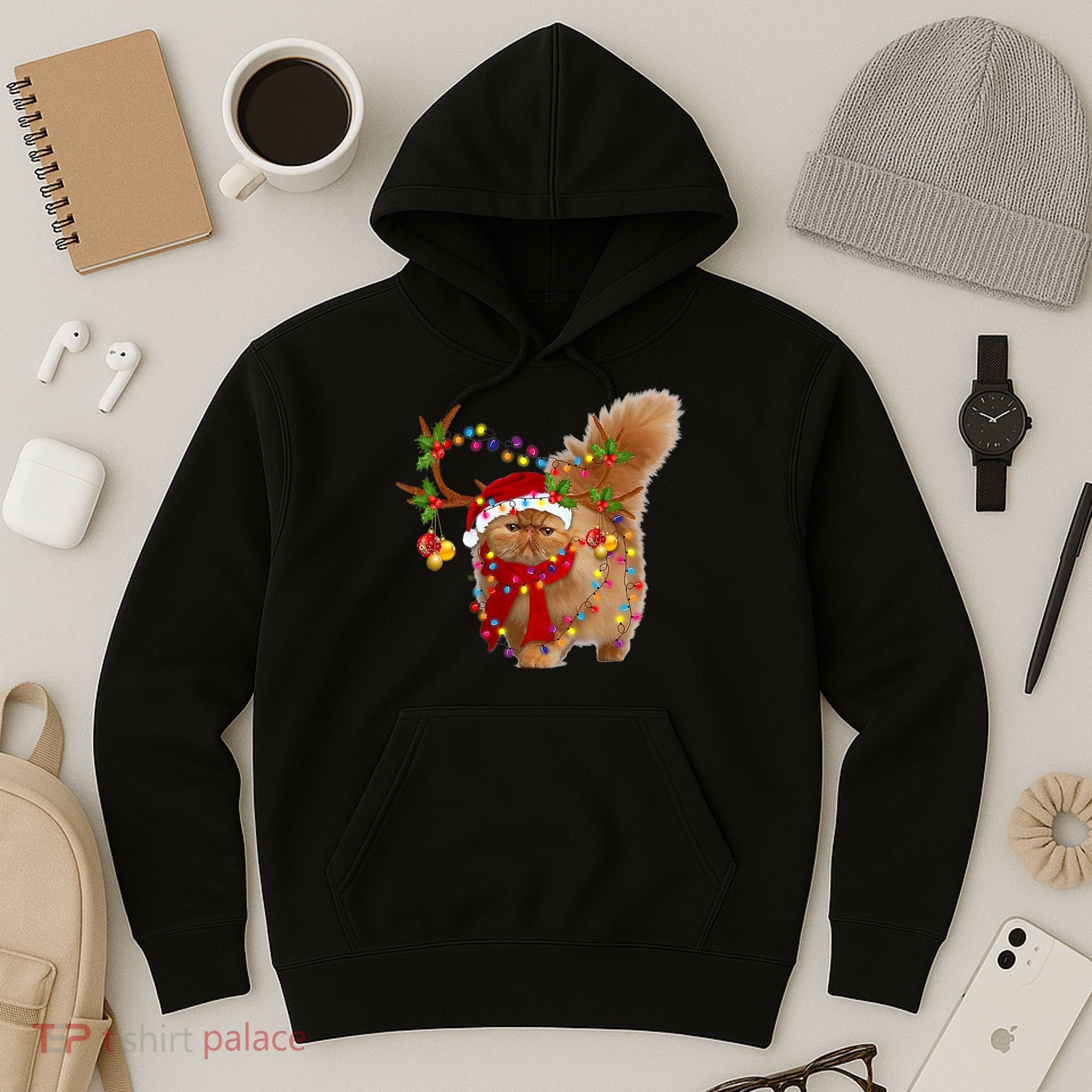 Persian Cat Gorgeous Reindeer Christmas Tree Light Xmas Hoodie