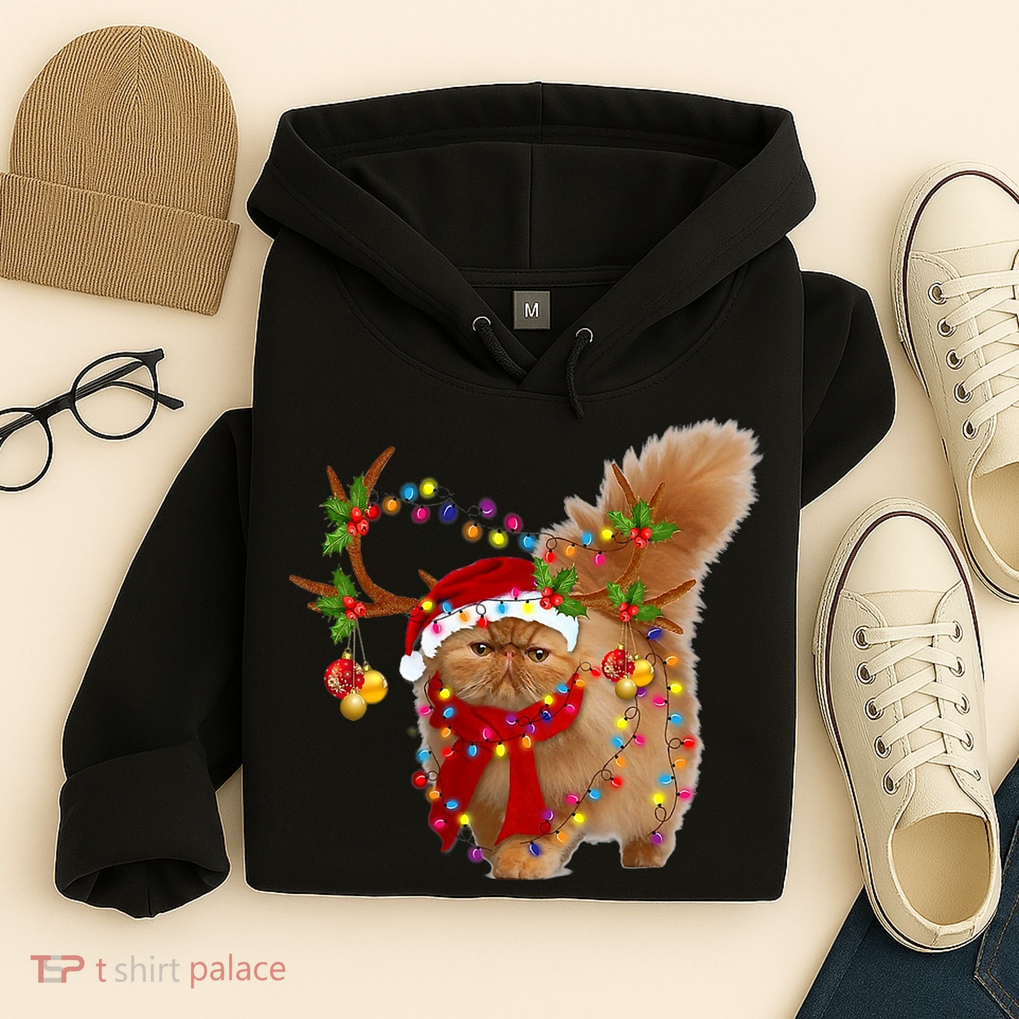 Persian Cat Gorgeous Reindeer Christmas Tree Light Xmas Hoodie