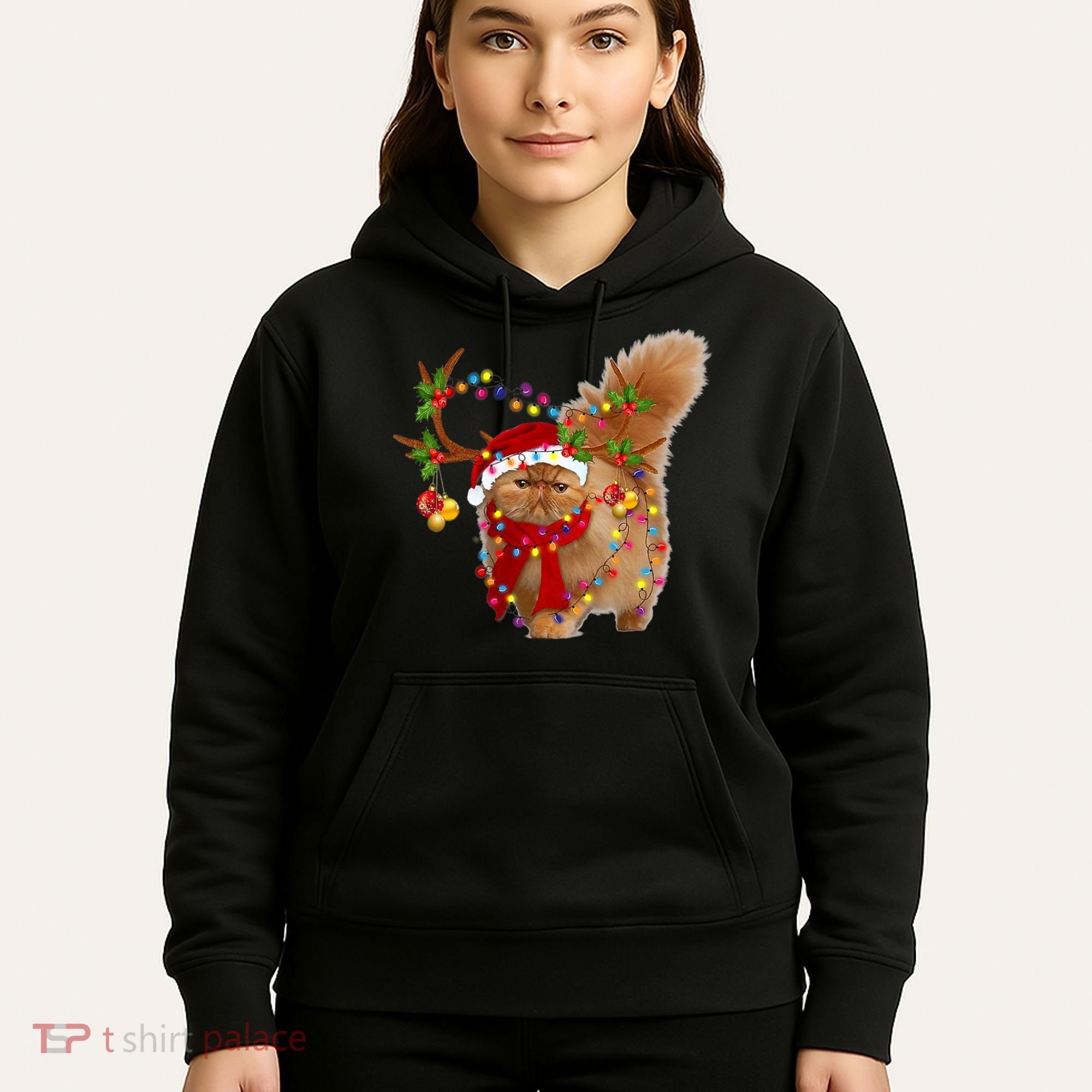 Persian Cat Gorgeous Reindeer Christmas Tree Light Xmas Hoodie