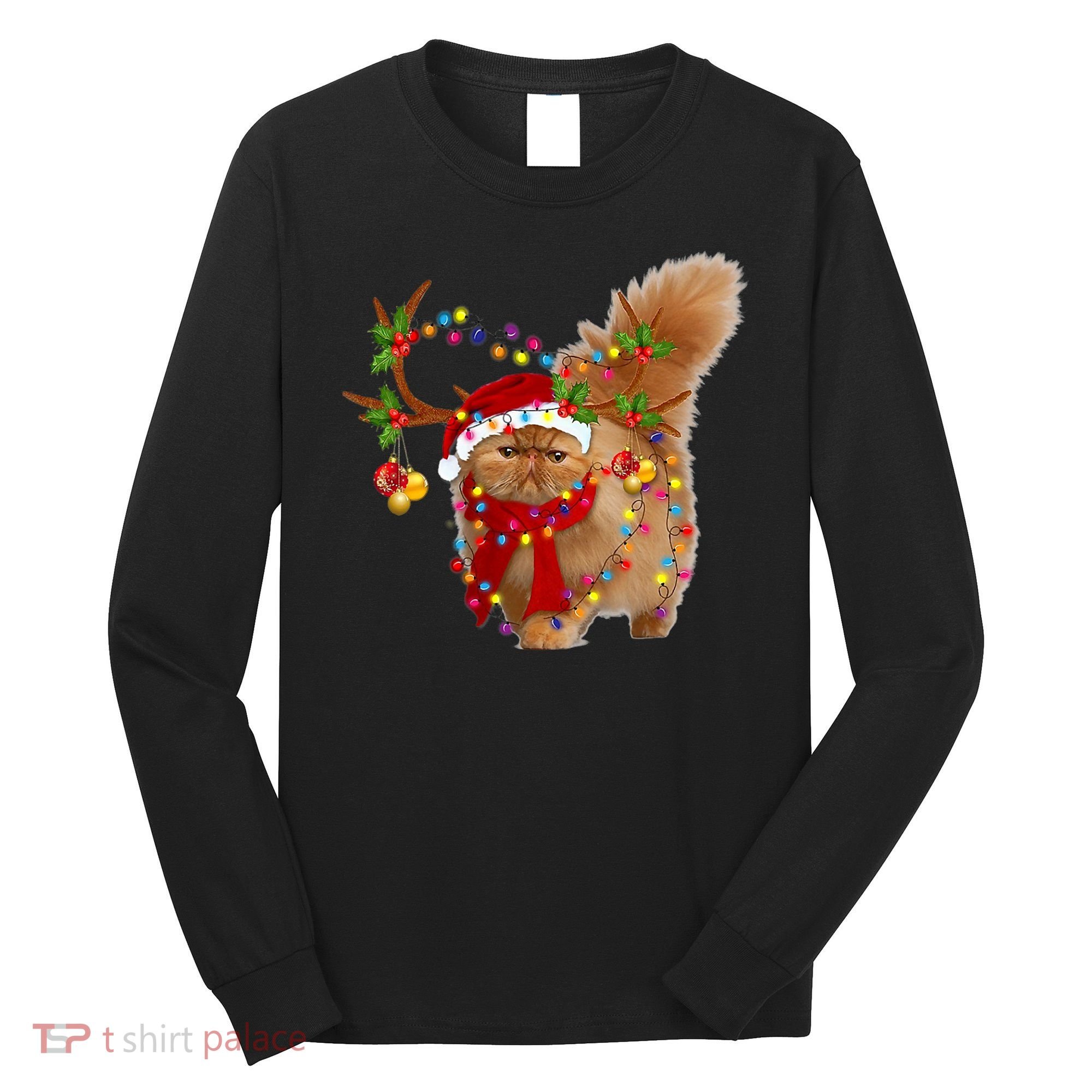 Persian Cat Gorgeous Reindeer Christmas Tree Light Xmas Long Sleeve Shirt