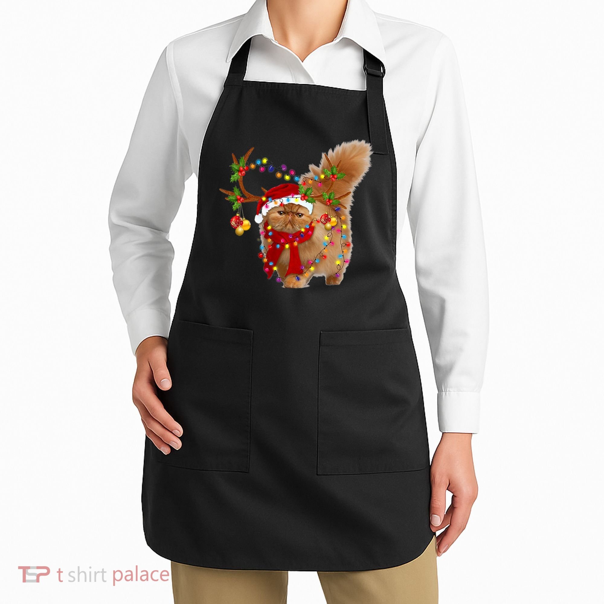 Persian Cat Gorgeous Reindeer Christmas Tree Light Xmas Apron