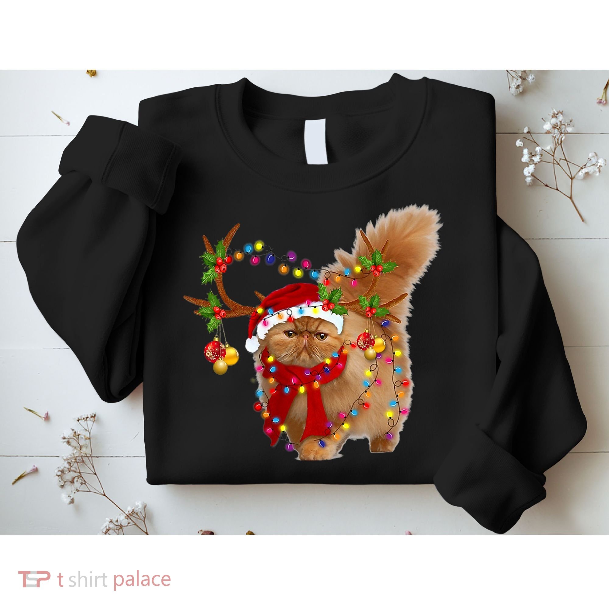 Persian Cat Gorgeous Reindeer Christmas Tree Light Xmas Sweatshirt