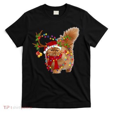 Persian Cat Gorgeous Reindeer Christmas Tree Light Xmas T-Shirt