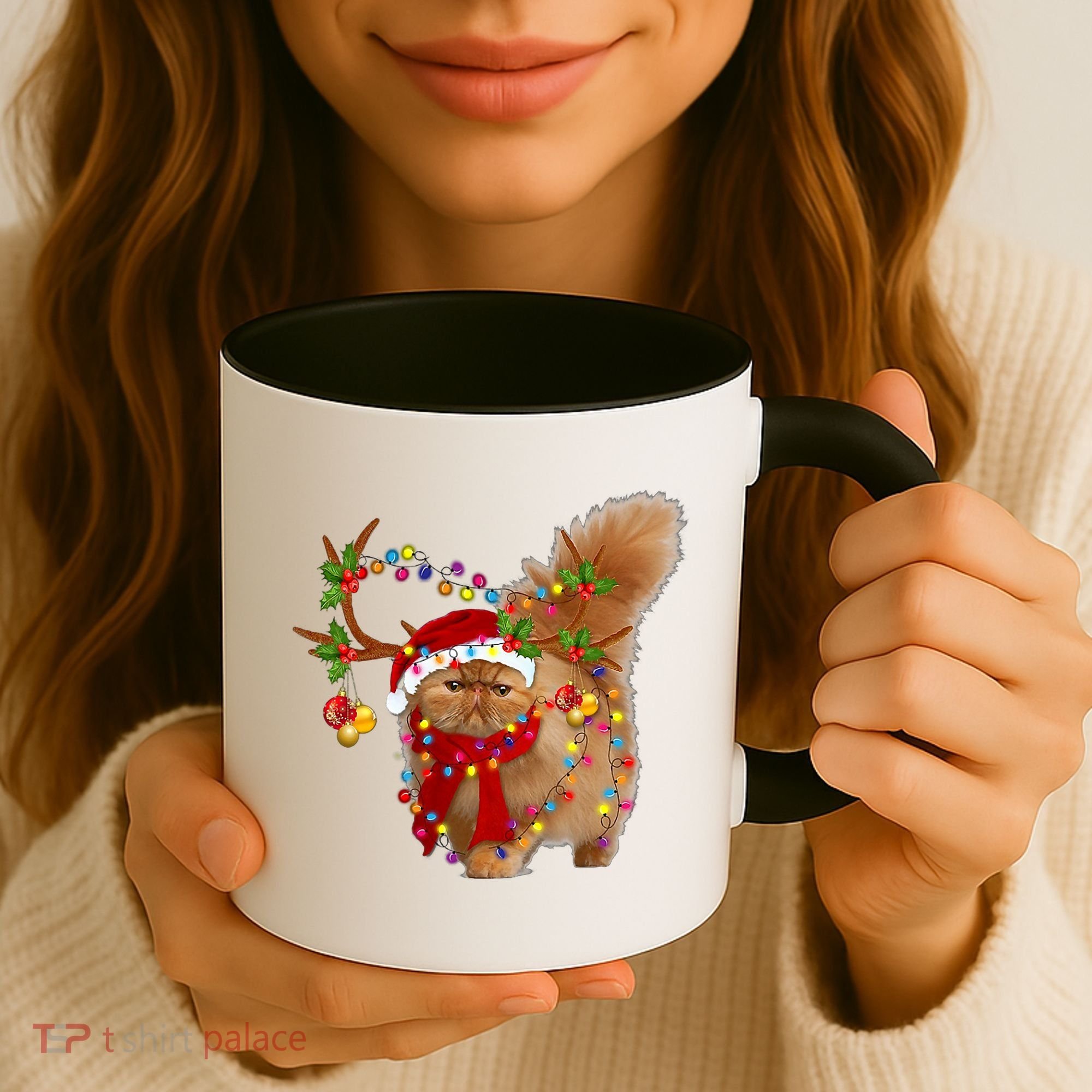 Persian Cat Gorgeous Reindeer Christmas Tree Light Xmas Coffee Mug
