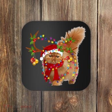 Persian Cat Gorgeous Reindeer Christmas Tree Light Xmas Coaster