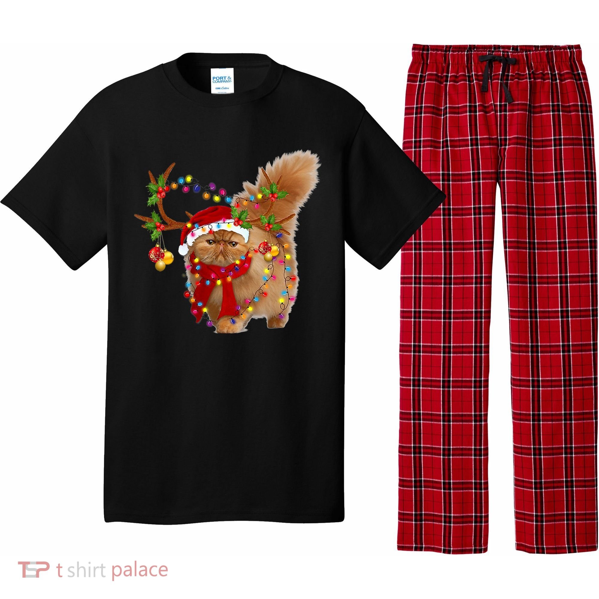 Persian Cat Gorgeous Reindeer Christmas Tree Light Xmas Pajama Set