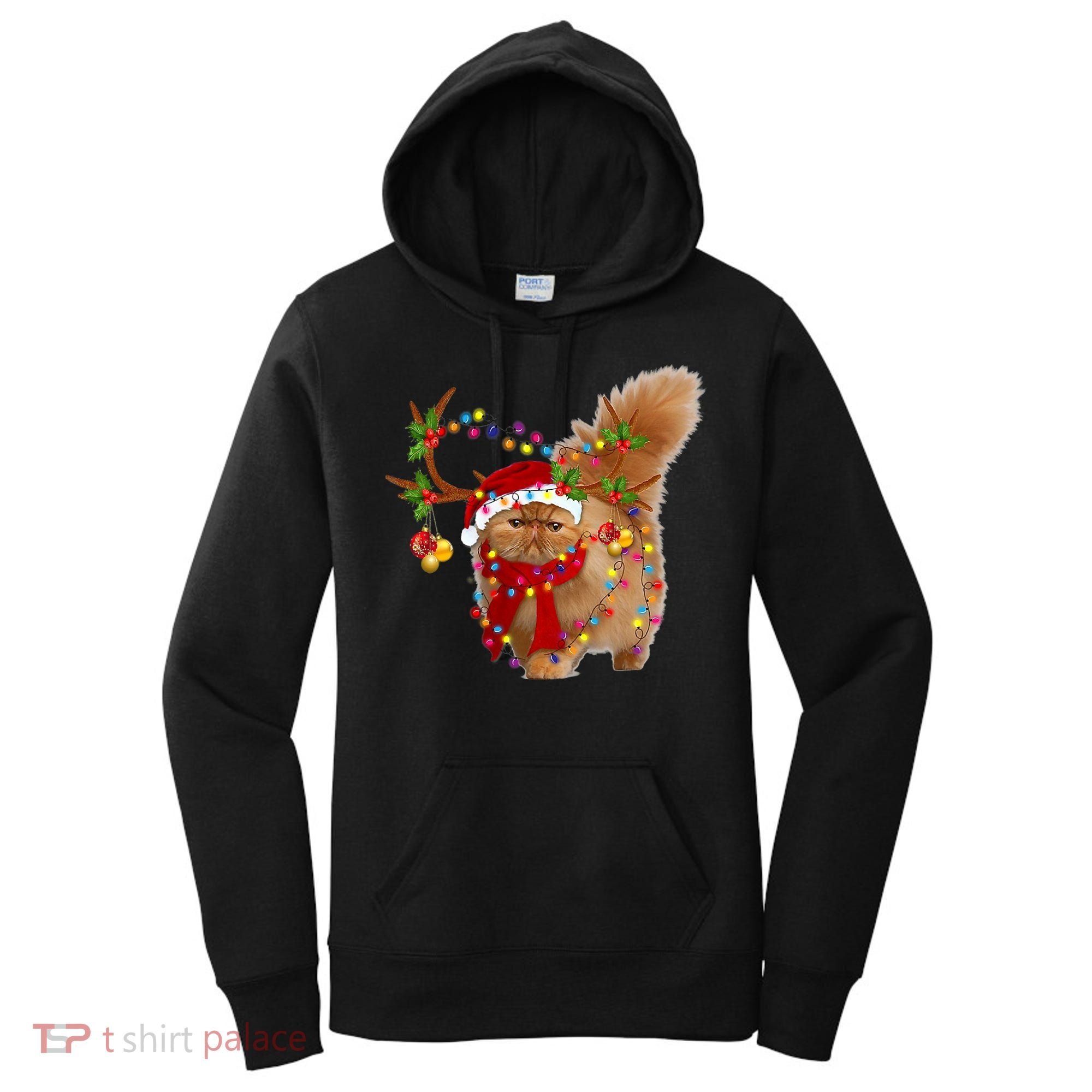 Persian Cat Gorgeous Reindeer Christmas Tree Light Xmas Women's Hoodie