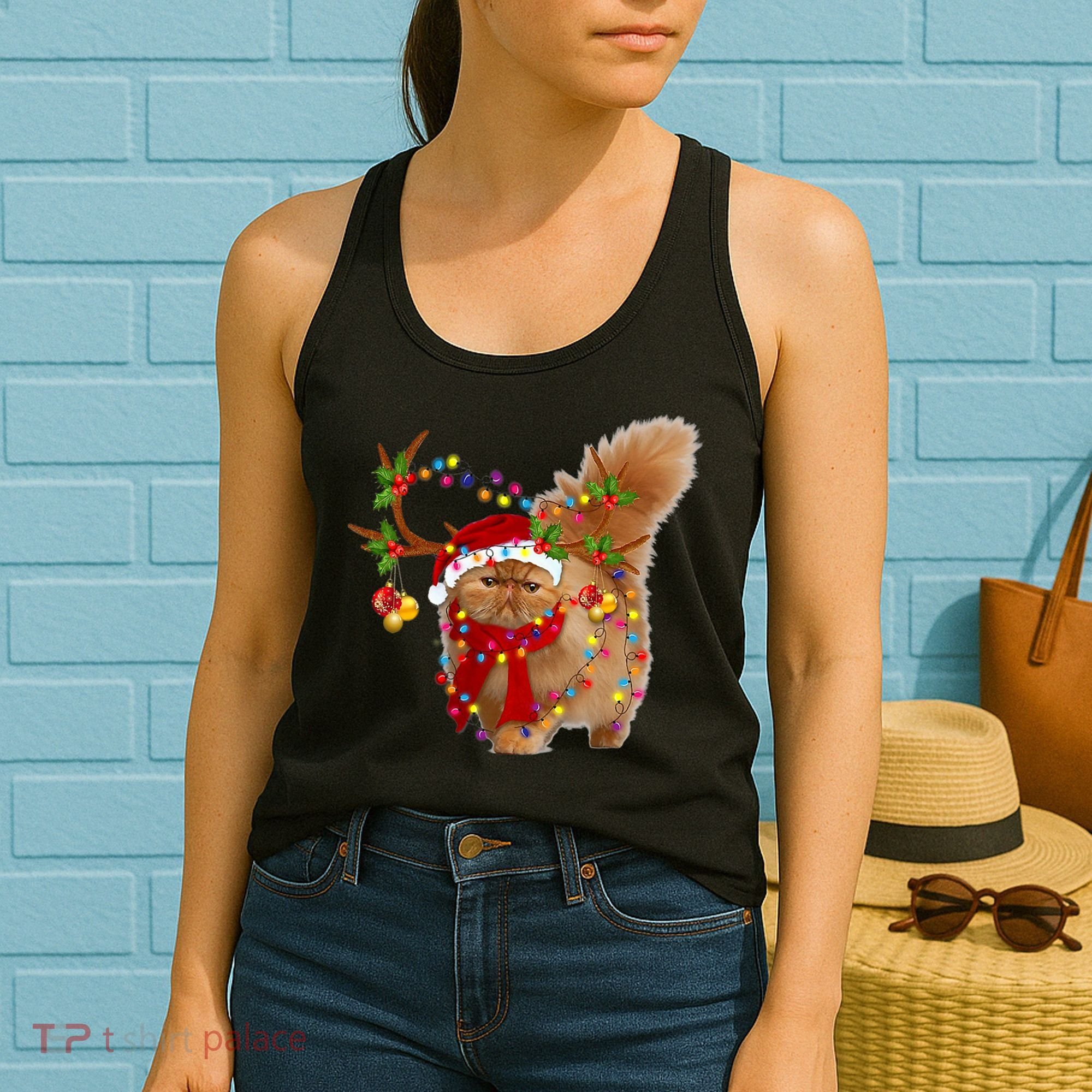 Persian Cat Gorgeous Reindeer Christmas Tree Light Xmas Women's Tank Top