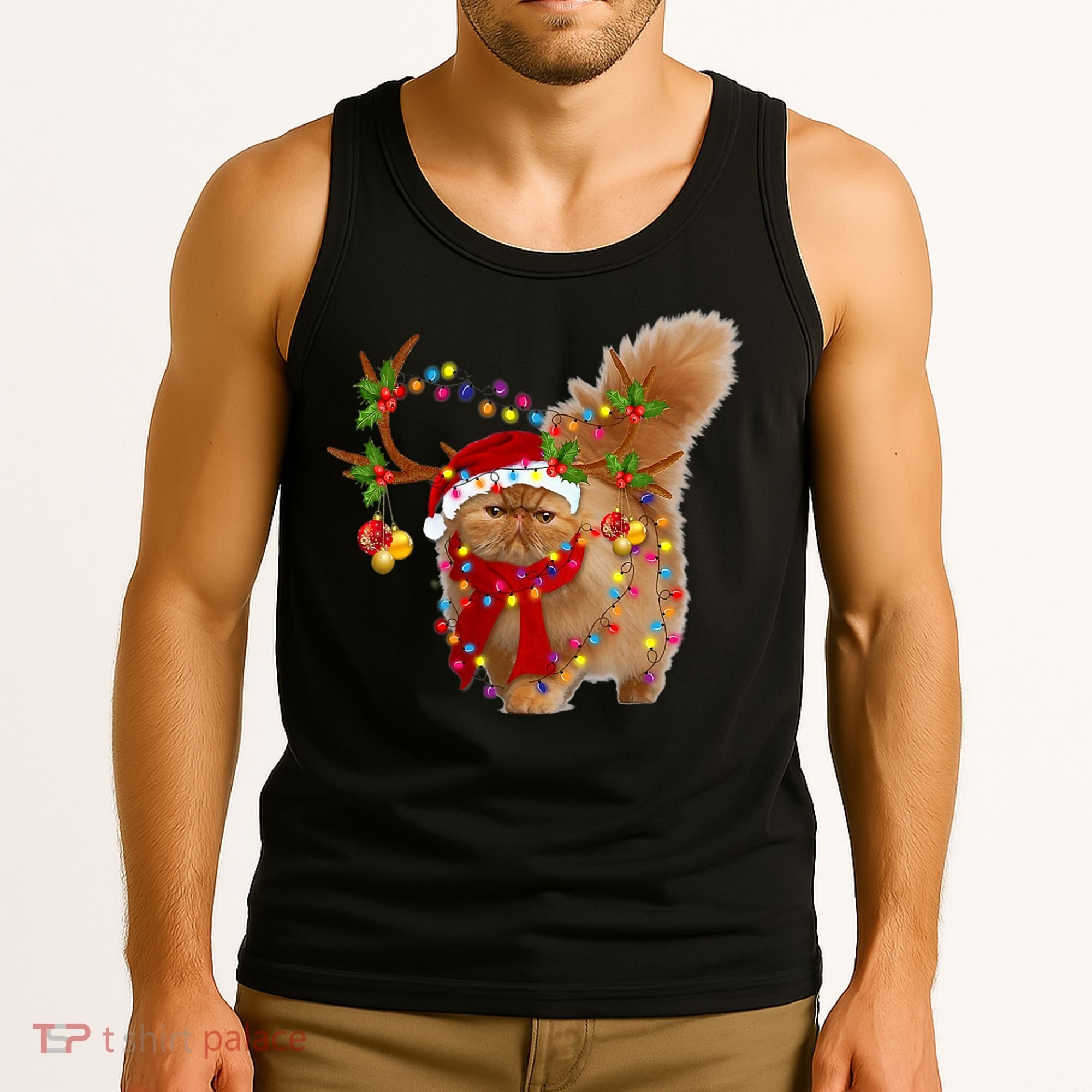 Persian Cat Gorgeous Reindeer Christmas Tree Light Xmas Tank Top