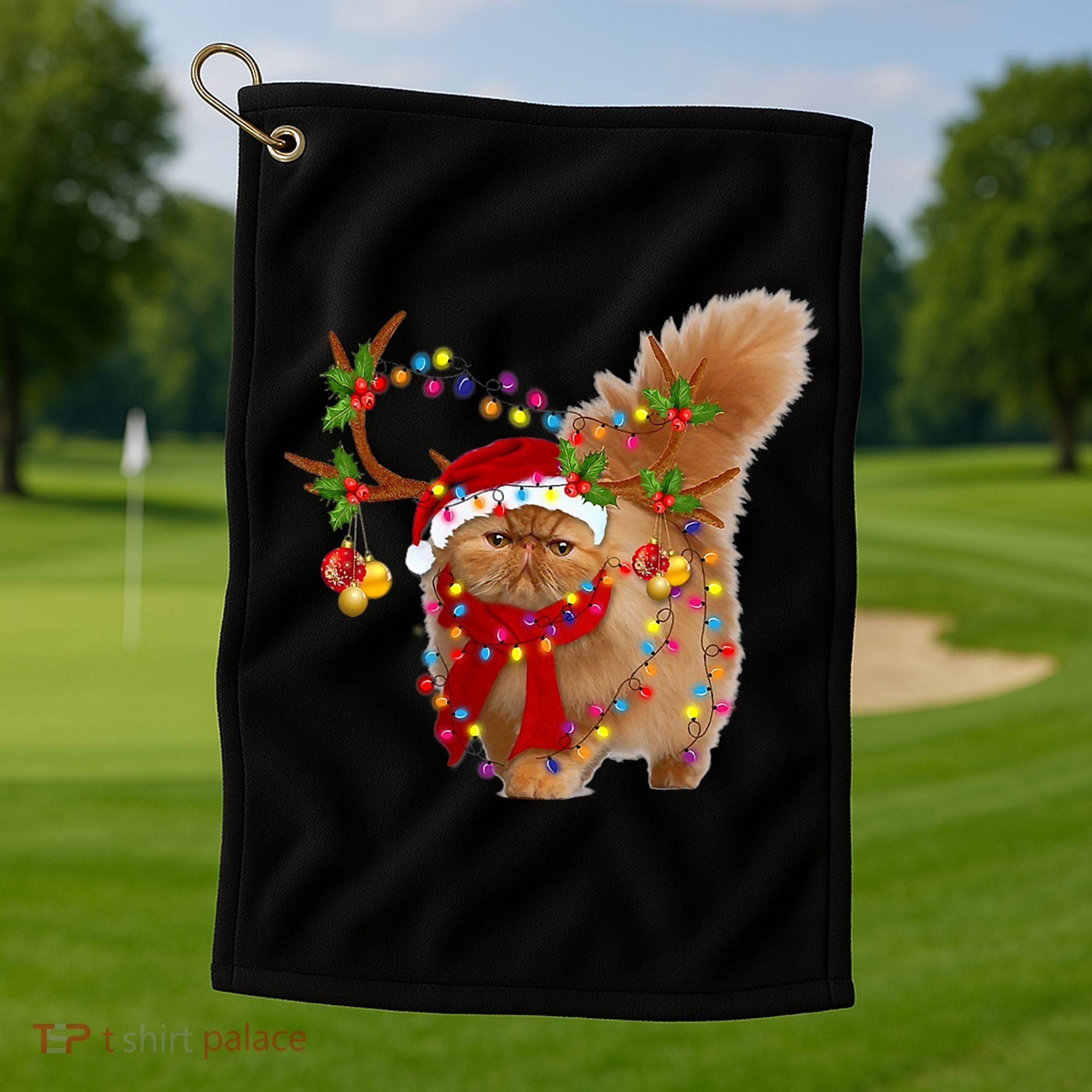 Persian Cat Gorgeous Reindeer Christmas Tree Light Xmas Golf Towel