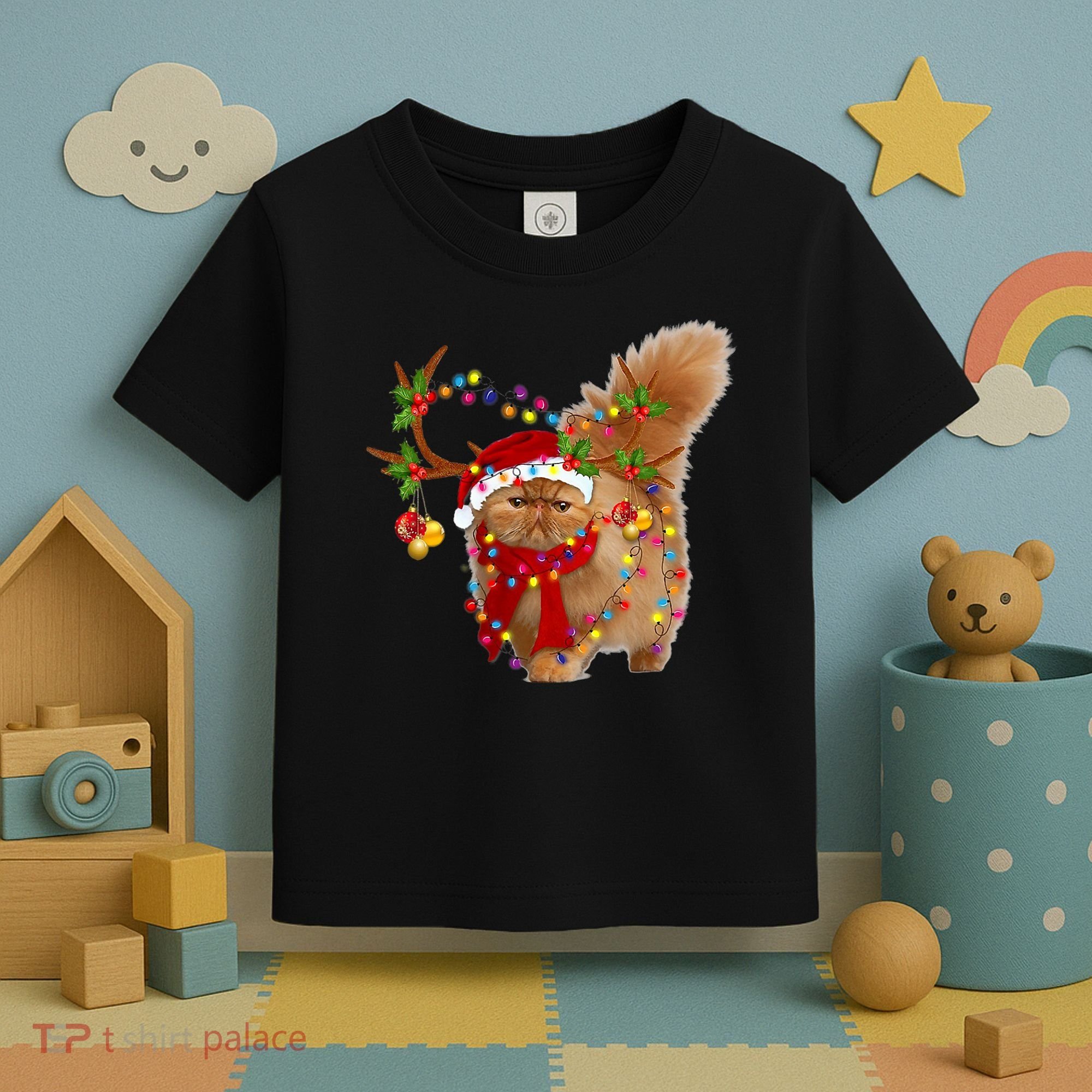 Persian Cat Gorgeous Reindeer Christmas Tree Light Xmas Toddler T-Shirt