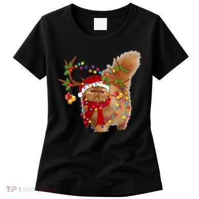Persian Cat Gorgeous Reindeer Christmas Tree Light Xmas Women's T-Shirt