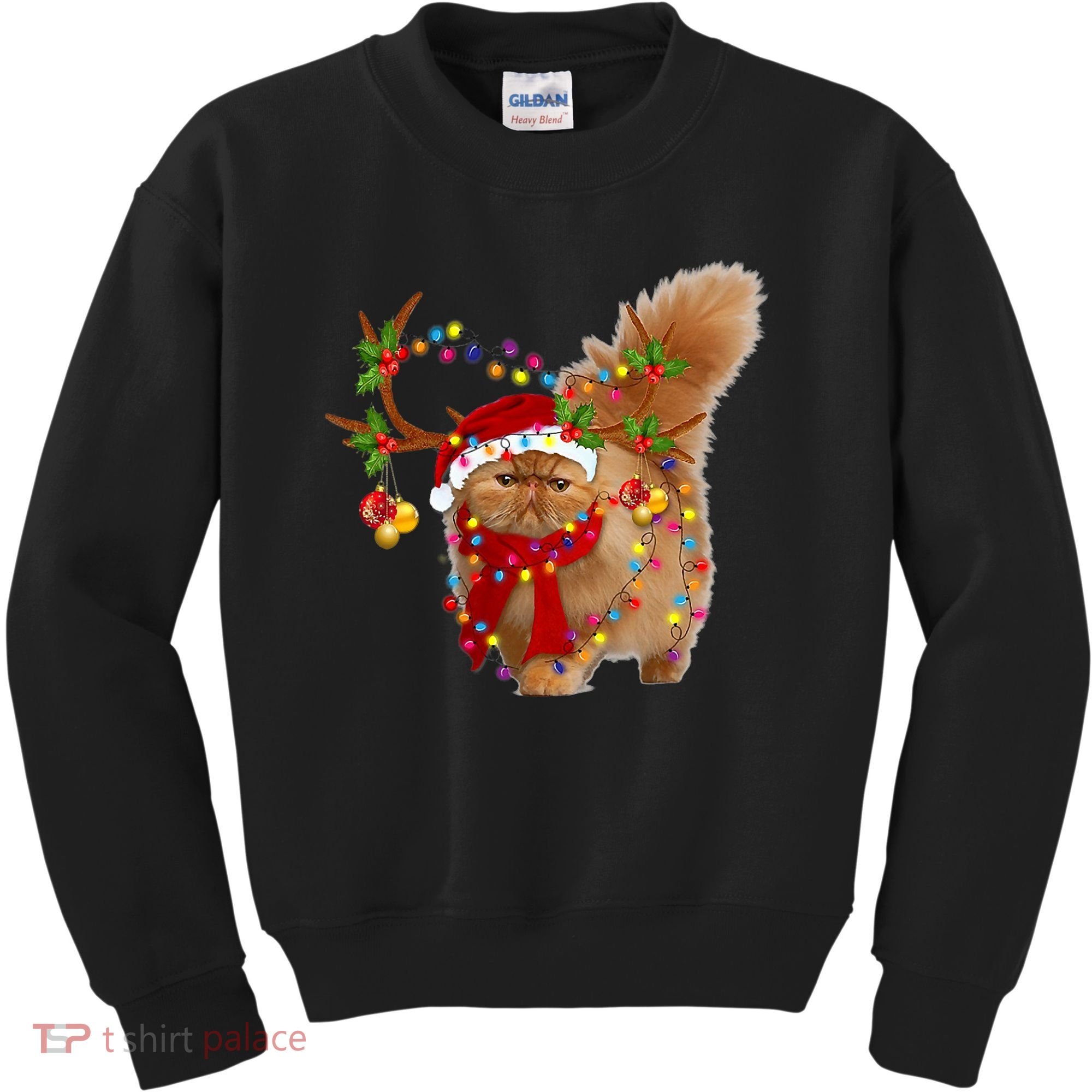 Persian Cat Gorgeous Reindeer Christmas Tree Light Xmas Kids Sweatshirt