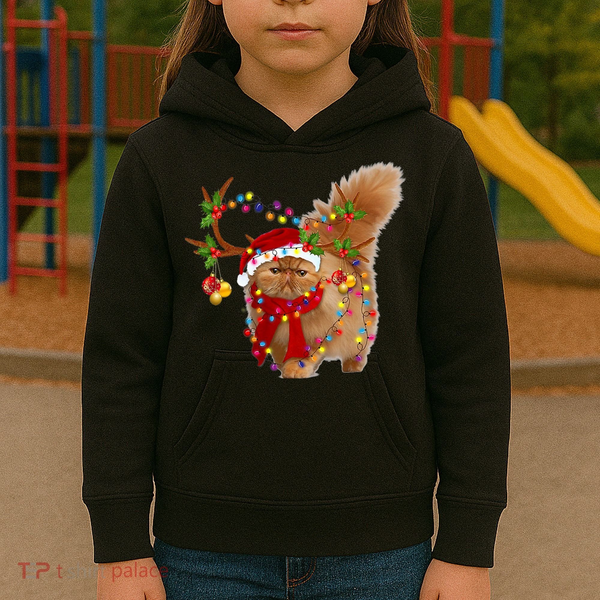 Persian Cat Gorgeous Reindeer Christmas Tree Light Xmas Kids Hoodie