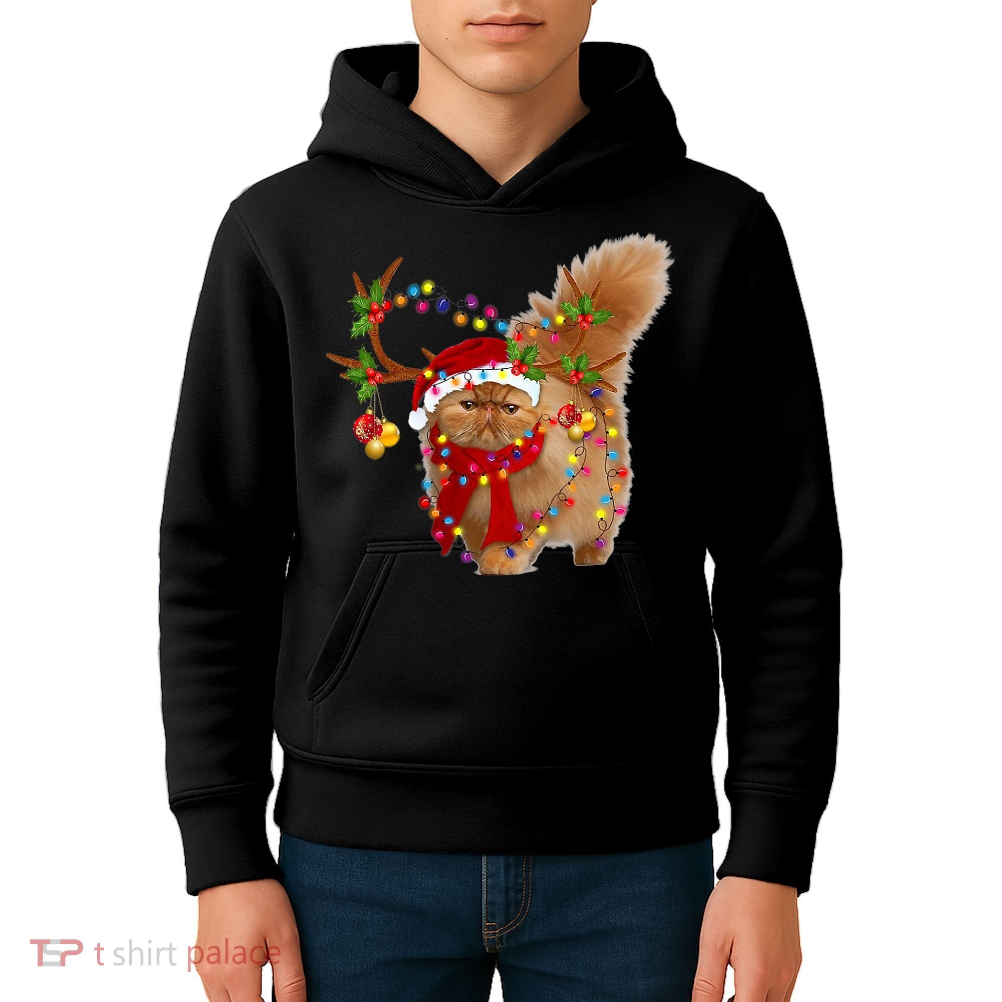 Persian Cat Gorgeous Reindeer Christmas Tree Light Xmas Kids Hoodie