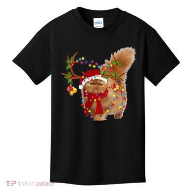 Persian Cat Gorgeous Reindeer Christmas Tree Light Xmas Kids T-Shirt