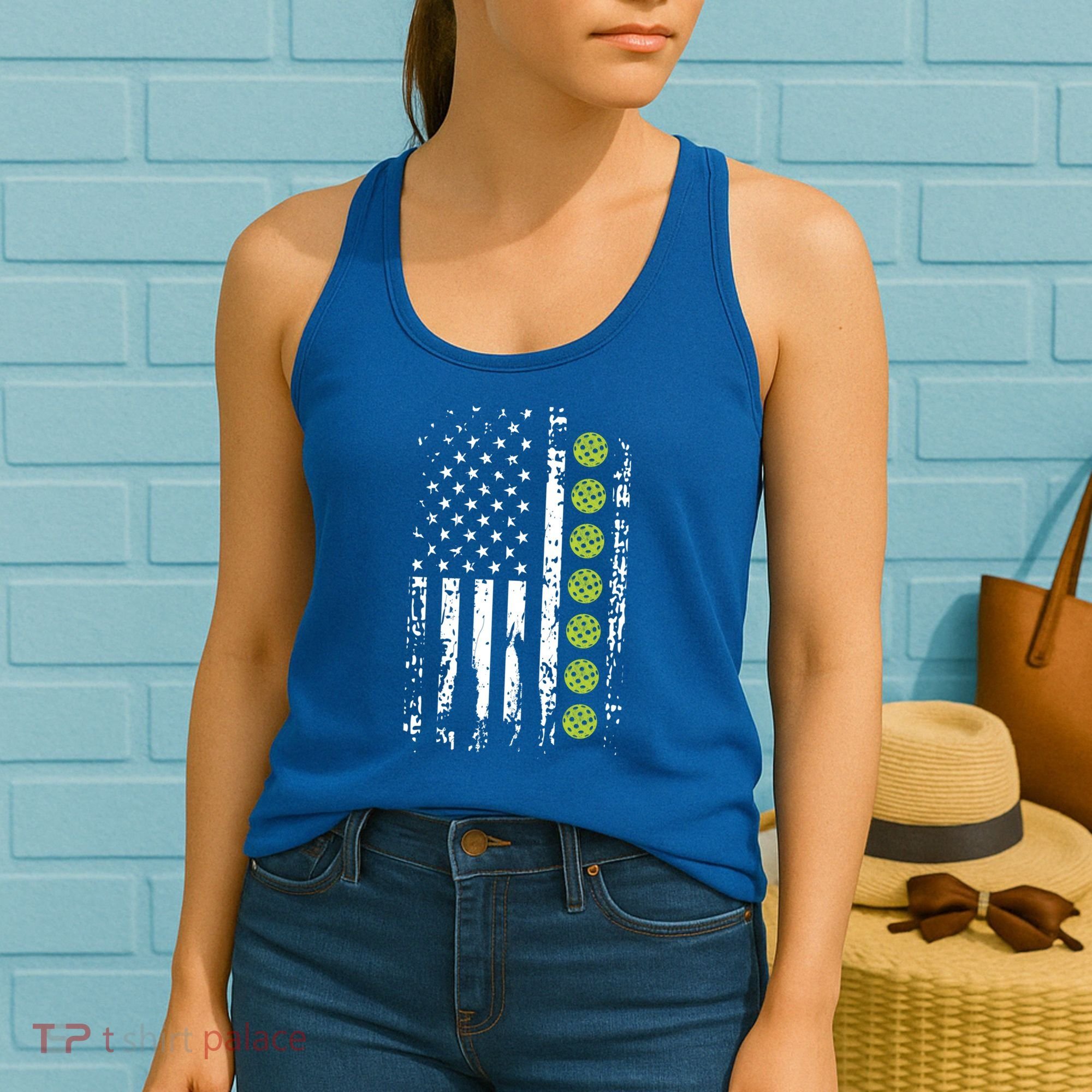 Pickleball Cool Gift American Flag Pickleball Player Gift Cute Gift Women's Tank Top