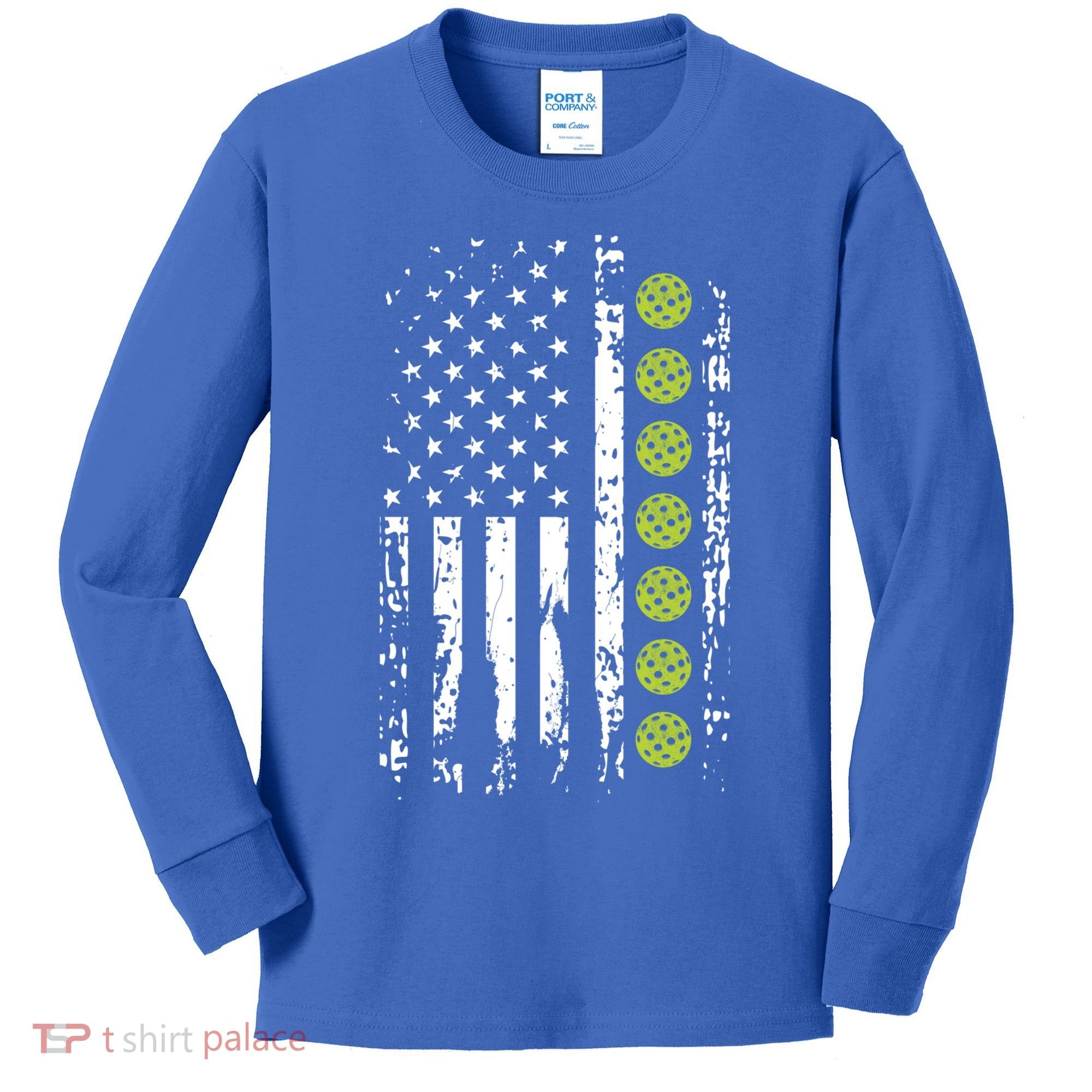 Pickleball Cool Gift American Flag Pickleball Player Gift Cute Gift Kids Long Sleeve Shirt