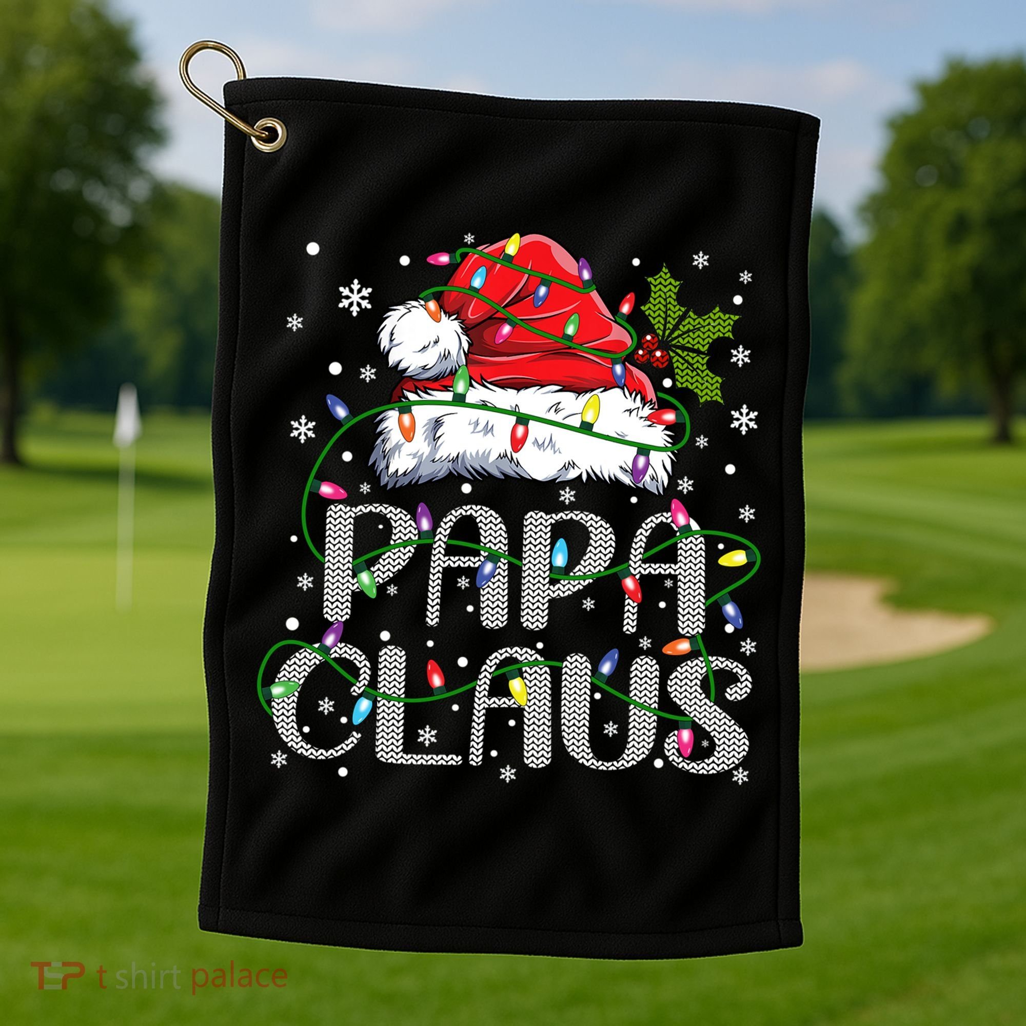 Papa Claus Gift For Christmas Lights Golf Towel