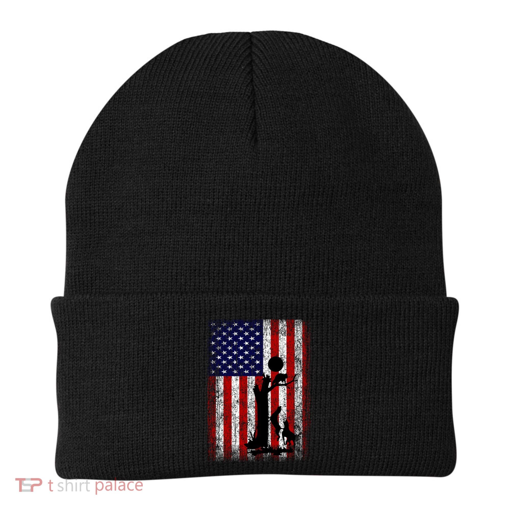Patriotic Coon Hunting Dogs American Flag Gift Beanie
